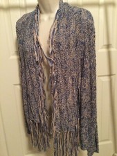 Misses cardigan, Flying Tomato, open front, fringed, Small