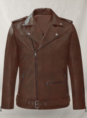 Rutland Spanish Brown Riding Moto Leather Jacket Men's Wear Handmade Zipper Lamb