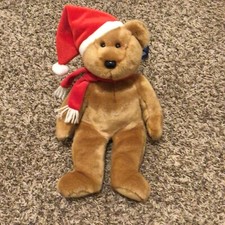 TY Beanie Buddies 1997 Holiday Teddy Bear 14" Beanbag Plush Santa Hat Scarf
