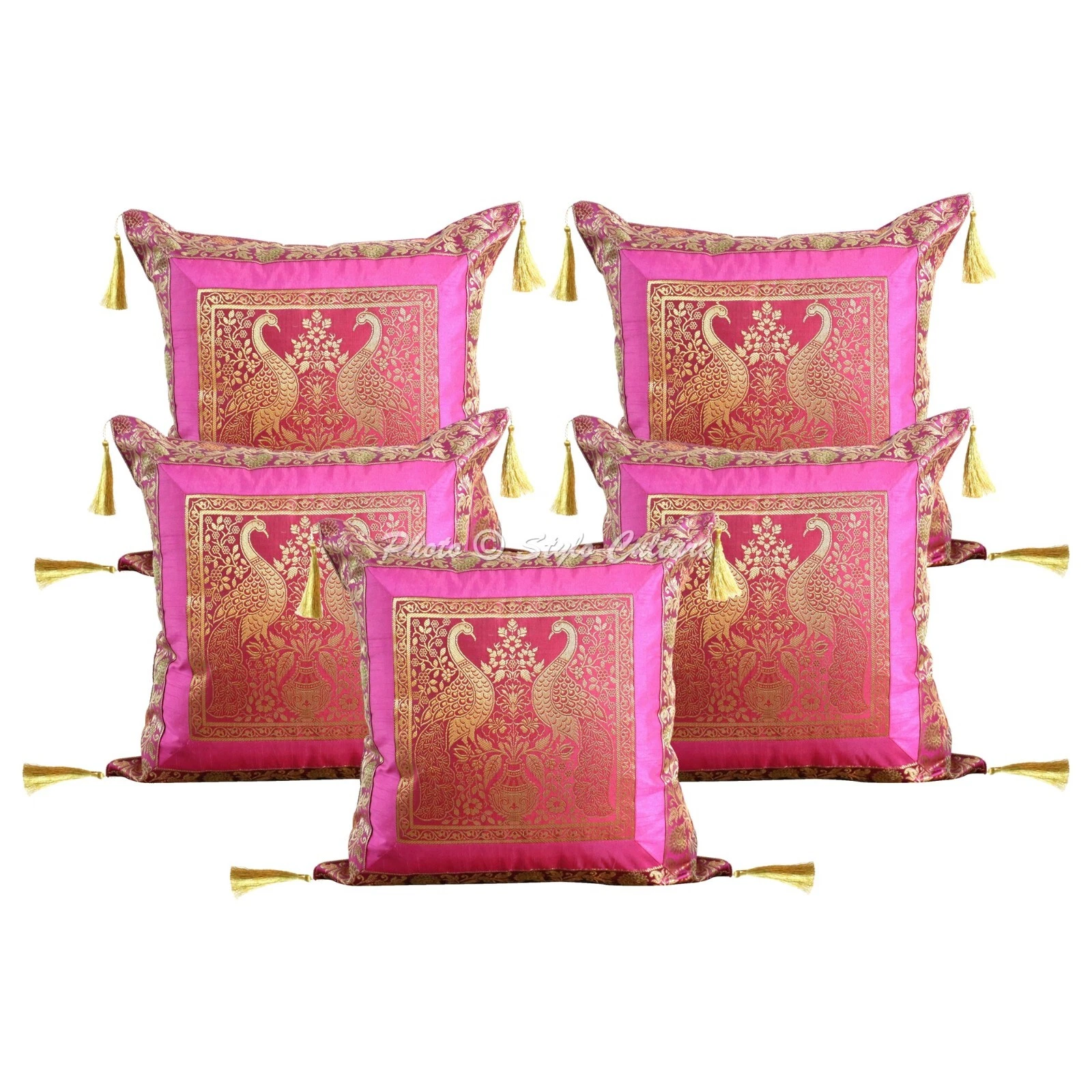 Brocade Jacquard Cushion Cover Peacock Throw Pillow Case Hippie Gypsy Home Decor