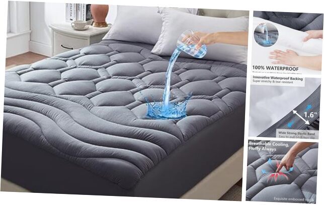 Mattress Protector Waterproof, Hotel Quality Cooling Mattress Pad Queen Grey-image