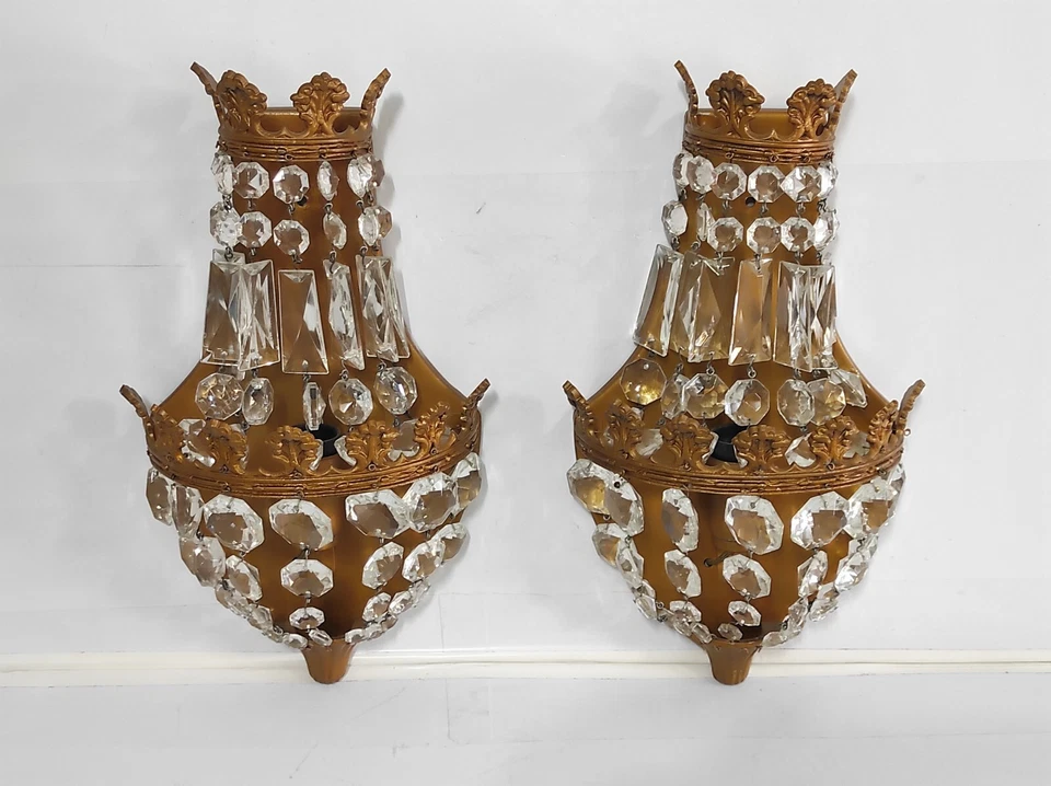 Applique vintage coppia appliques classica antiche in ottone da parete interne - Immagine 4 di 4