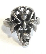 Vintage SPIDER & SKULL RING Cast Pot Metal Sz 8.5 open back Gothic Biker 1950s