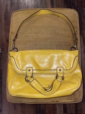 Nine West Yellow Handbag Purse Shoulder Bag Fold Over Faux Vegan Leather