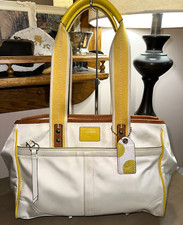 COACH Hamptons sateen leather tote shoulder bag purse 10663 White