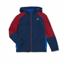 NEW RUSSELL Boys Mixed Media Zip Up Nylon Windbreaker Jacket Navy/Plum U Pick