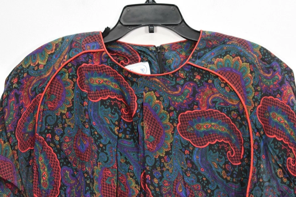 Vintage Leslie Fay Womens Multicolor Paisley Print Crew Neck Long Sleeve Top 12 - Image 3 of 4