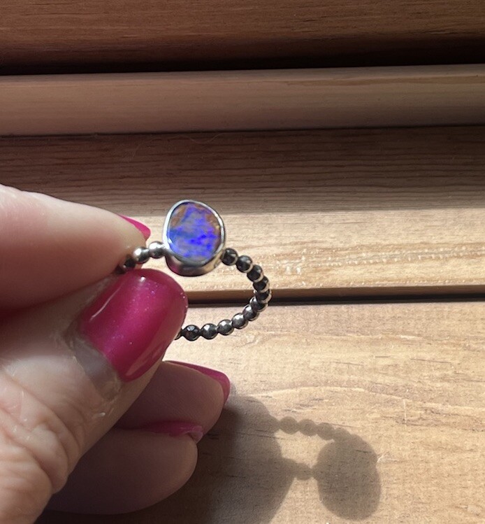 Australian Solid Boulder Opal Bezel Set Ring - Si… - image 8