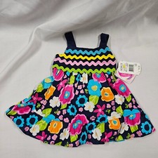 Vintage Baby Dress 12 m Youngland Bright Navy Blue Pop Floral Flower Ric Rac NEW