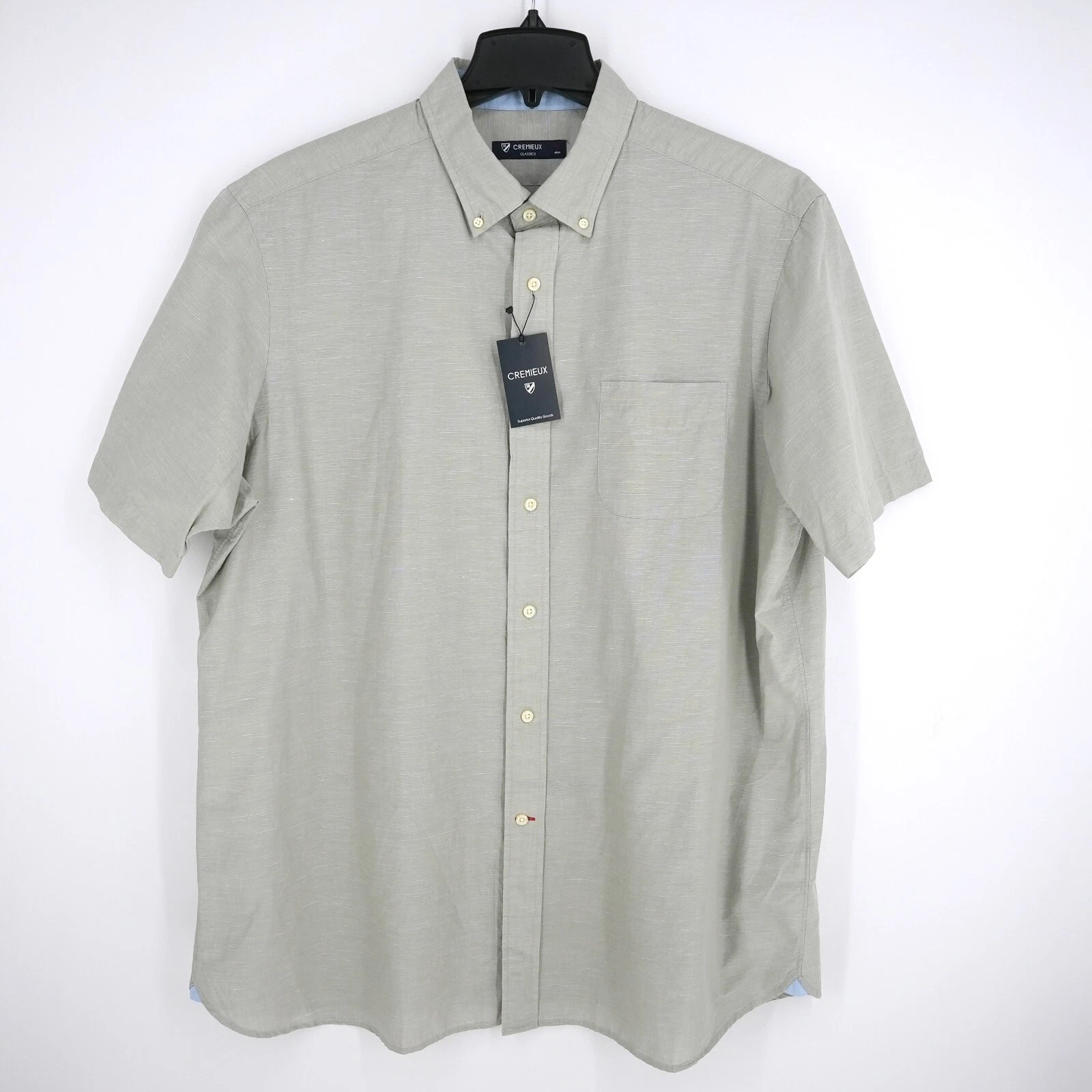 Cremieux Classics Men's Short-Sleeve Shirt XL Gray Cotton Hemp NWT $75