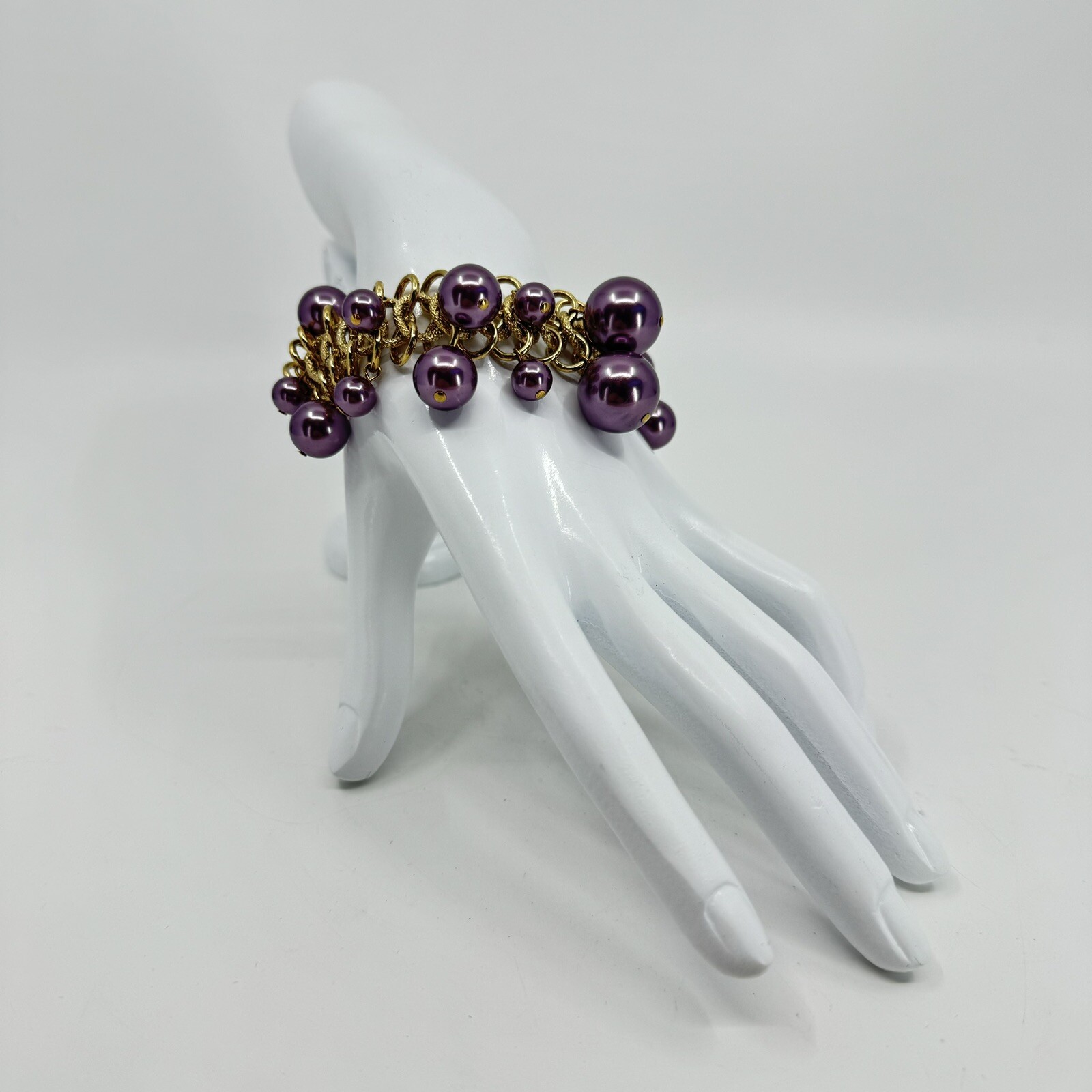KJL Kenneth Jay Lane Chunky Gold Tone Purple Faux… - image 2