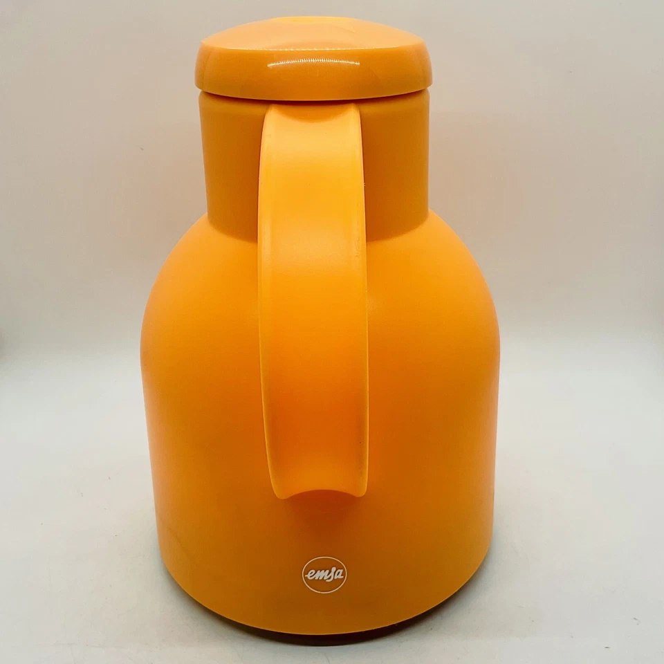 EMSA Samba 1 L Vacuum Quick Press Coffee Tea Jug Flask Germany Fluro Orange - Image 3 of 4