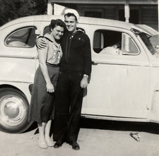 1940s WWII Navy Military Man in Uniform with Girlfriend Woman Real Photo P14h8