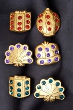 Vintage Christmas Holiday Multicolor Rhinestones GoldTone Set of 6 Button Covers