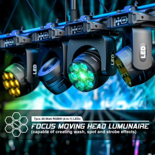 LED Moving Head 7X40W RGBW Wash Effekt Zoom DMX Bühnenlicht Party Spotlight - Afbeelding 1 van 16