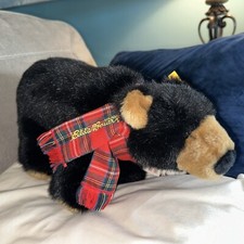 STEIFF BLACK BEAR 2009 Teddy Bauer Eddie Bauer Plush with Tags Ear Button Scarf
