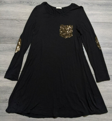 12pm by Mon Ami Dress Adult Small? Black Glitter Sequin Elbow Patch Womens