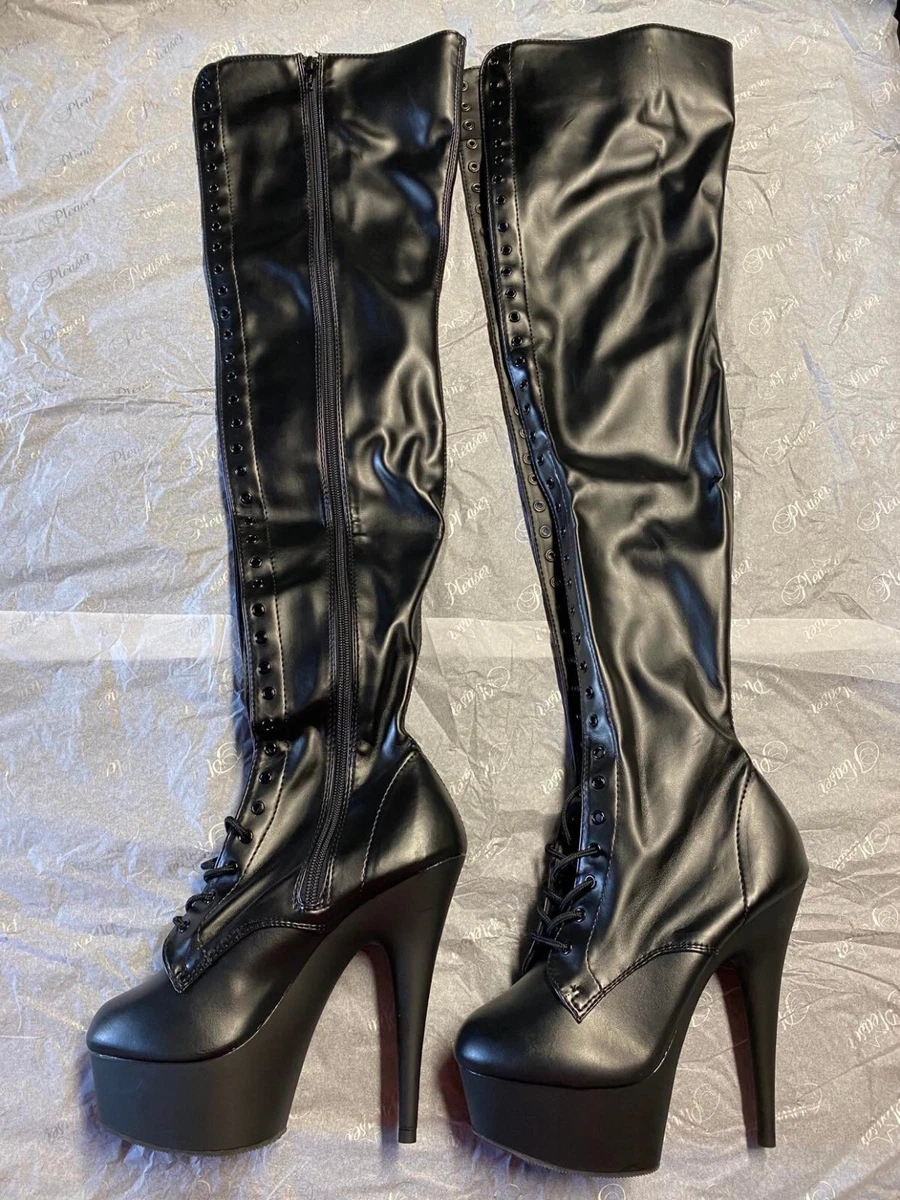 UK 4 Pleaser Delight 3023 Black Faux Leather 6