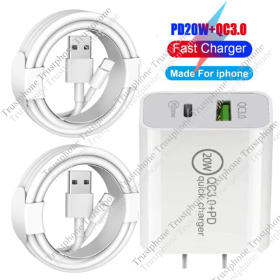 QC3.0 Fast Wall Charger 20W Power Adapter USB Cable Block For Apple iPhone 14 13