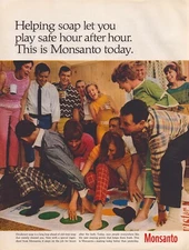 1967 Monsanto Soap Print Ad Twister Game Party Mod People Groovy