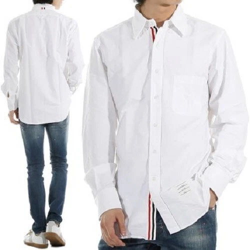 THOM BROWNE | Men's White Plain Cotton Oxford Button Down Long Sleeve Size TB 1