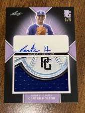 CARTER HOLTON 2020 Leaf Perfect Game JERSEY LOGO PATCH AUTO #1/5 VANDY, BRAVES