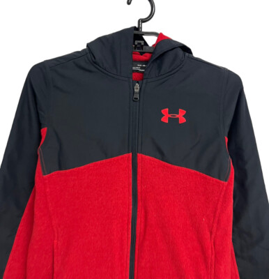 Under Armour Boy's Long Sleeve Black And Red Fleece Lined Hooded