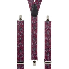Burgundy Paisley Braces Red Clip On Elastic Suspenders Handmade in UK
