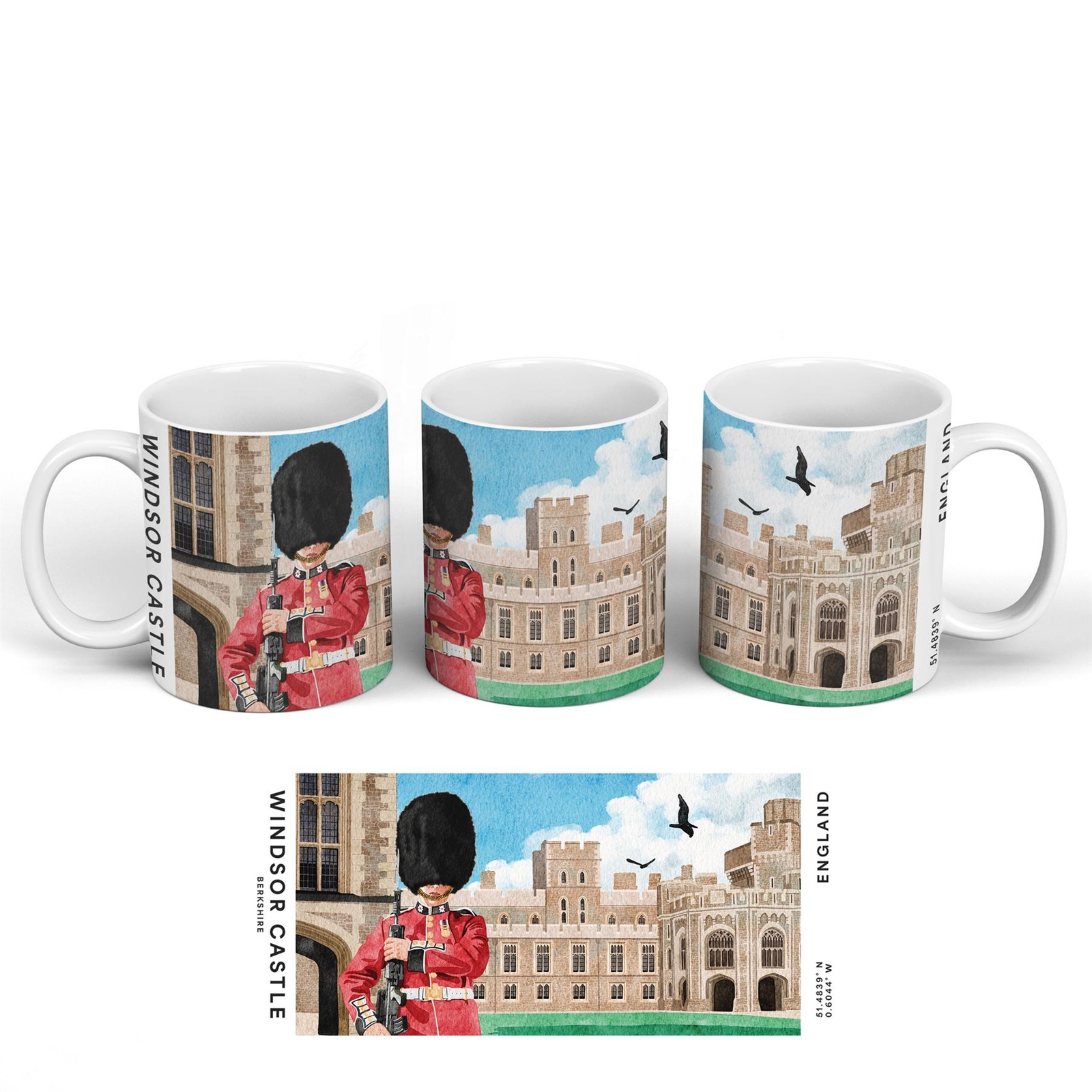 London Windsor Castle Kings Guard Illustration Souvenir Ceramic Mug