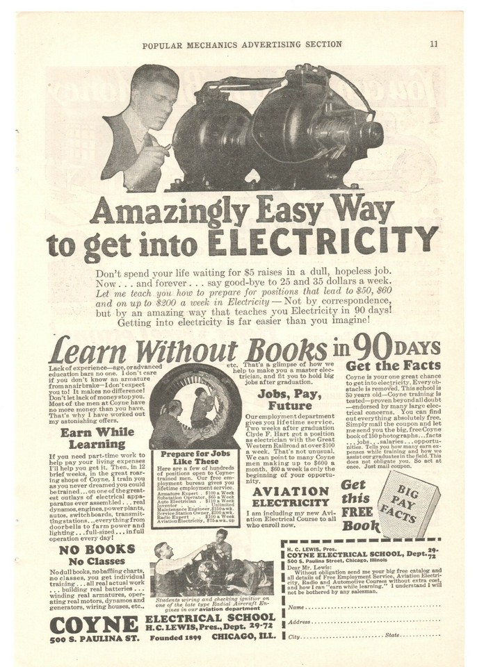 Coyne Electrical School 1929 Learn Without Books Vintage Print Ad eBay