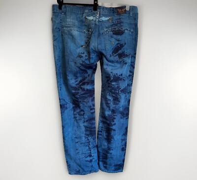 Robins Jean Men s Blue Tie-Dye Straight Leg Jeans 42 Wings Logo Urban Rock