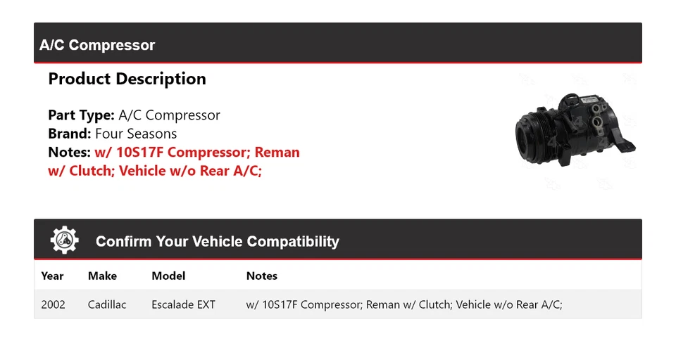 Compresor de aire acondicionado para Cadillac Escalade EXT 2002 4 estaciones Foto 2 de 4