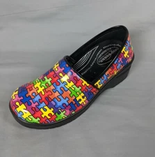 Easy Works - Easy Street Womens NIB Sz 7 W Lyndee Bright Multi Puzzle Mule Clog