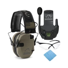 Walker’s Razor Slim Electronic Muff (FDE Patriot) with Walkie Talkie and Glasses