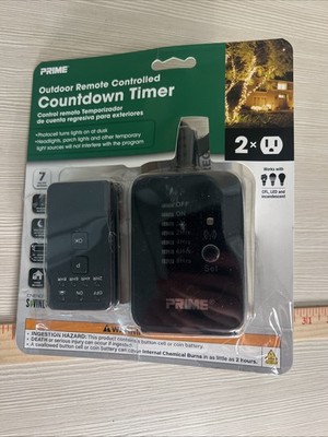 Prime Outdoor 24 Hour Timer With Remote Black Programmable 2 Outlets 7 Modes