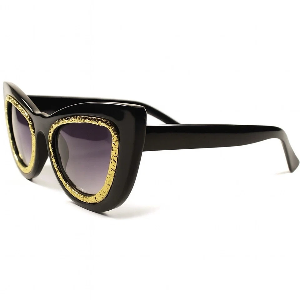 Gafas de sol para mujer audaces y glamorosas negras ojos de gato detalle dorado alrededor Foto 2 de 4