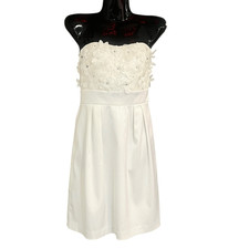 Eliza J Off White Strapless 3D Floral Applique Mini Dress Bridal Shower LWD Sz6