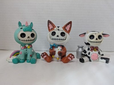 Furrybones 3 Figure Lot, Fen The Fox Unie The Unicorn Moo Moo The Cow Skeletons