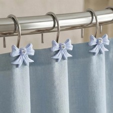 Blue Bow Shower Curtain Hooks: 12 Pcs Cute Bow Knot Shaped Rustproof Stainless