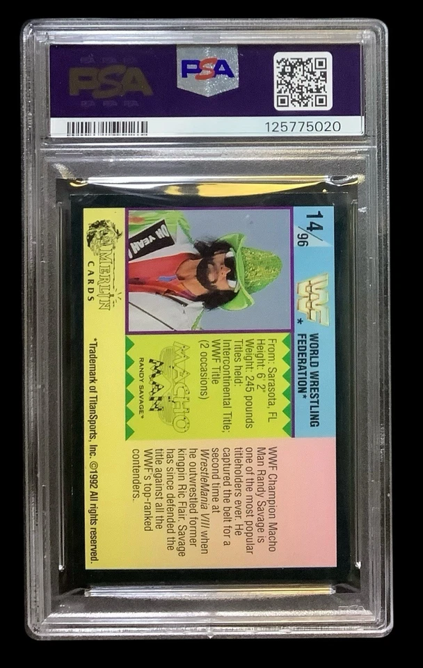 1992 merlin wwf #14 macho man randy savage; wwe gold series PSA 7 (POP 2, 4^) - Image 2 of 3