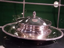 antike Kaviar Speisen Schale mit Deckel+Teller silber versilbert J. DENAYER gem.