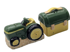John Deere Tractor Salt & Pepper Shaker Set Green Yellow Ceramic Farm Decor