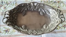 Vintage Obst/Konfekt Schale,  Zinn 95%, Oval  24,5 X  15,5 cm, Motiv Trauben