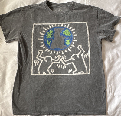 Keith Haring Ripple Junction Men's Gray M Crew Neck Cotton Jersey Graphic Tee