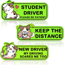 3 Pcs Student Driver Magnet for Car, 9 Inch Reflective Cute Cat Student Driver S