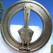 2 1/2" Vintage Antiguo Francés Blanco "PELICAN BIRD" Metal Cuadro Capa Botón