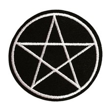 PENTAGRAM IRON ON PATCH 2.4" Black White Star Wicca Pagan Occult Embroidered NEW