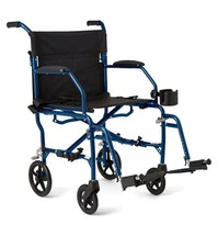 Medline Ultra Lightweight Transport Wheelchair, Foldable,Black Upholstery  Blue