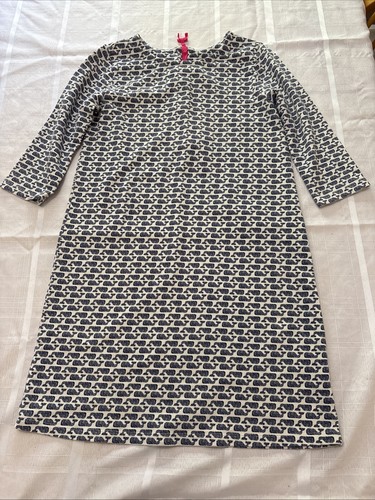 1 Vineyard Vines Girls Navy White Whale Stretch 3/4 Sleeve Shift Dress Size 16