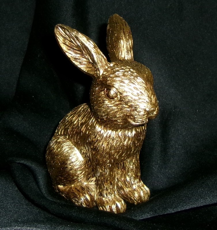 Bunny Rabbit Figurine Gold Tone Metal Textured Farm House Style